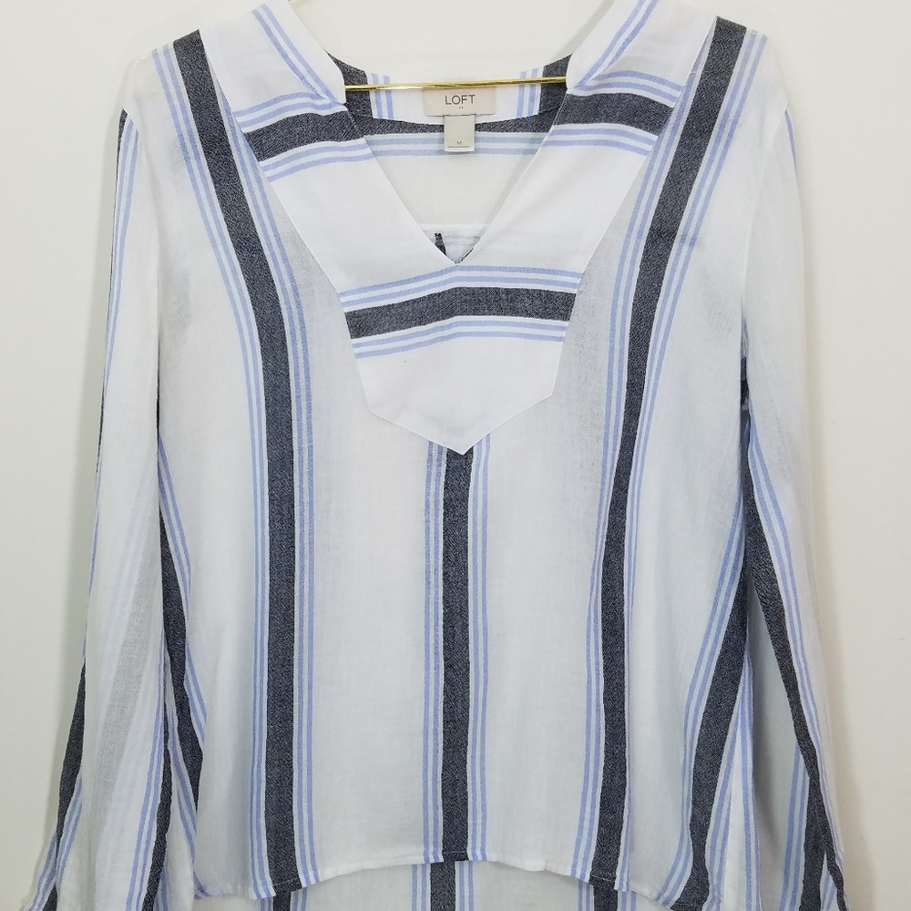 Loft Linen Striped Tunic Style Blouse M - Picture 7 of 8